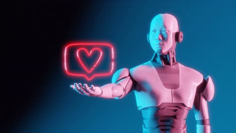 Kybernetisches-Mitgefühl:-Ein-Roboter-Präsentiert-Ein-Neonherz