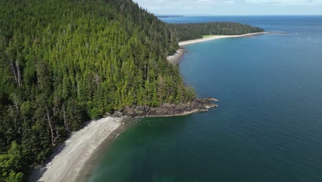 Orbital-Drone-Shot-Over-Coastal-Beaches-and-Woodland-at-Secret-Cove,-Canada