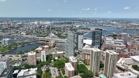 Drone-shots-of-Boston's-downtown-skyscrapers-overlooking-the-Charles-River