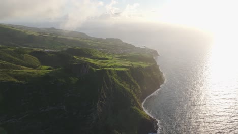Aerial-view-of-rough-coastline-at-Flores-Azores,-Portugal