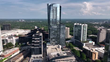 Drone-shot-of-stylish-Buckhead-City-modern-skyline-buildings,-Georgia,-USA