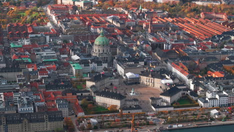 Tight-slow-circling-aerial-shot-over-Amalienborg-and-Fredriks-kirke-Copenhagen