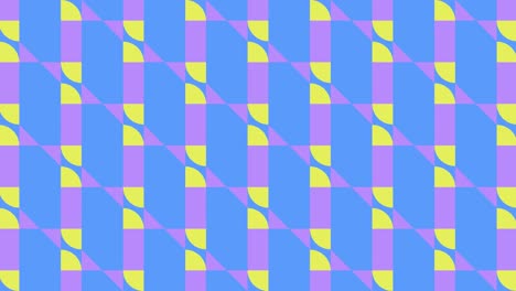 2D-Kachel-Bunte-Animation-Geometrisches-Muster-Visueller-Effekt-Bewegungsgrafik-Retro-Illusion-Formen-Symmetrie-Grafik-Hintergrund-Blau-Gelb-Lila