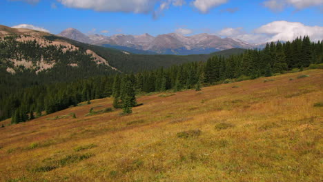Farbenfrohe-Colorado-Filmische-Luftdrohne-Sommer-Boreas-Pass-Breckenridge-Summit-County-Windig-Grünes-Gras-Dramatische-Unglaubliche-Landschaft-Felsige-Berggipfel-Tageslicht-Vorwärts-Offenbaren-Bewegung