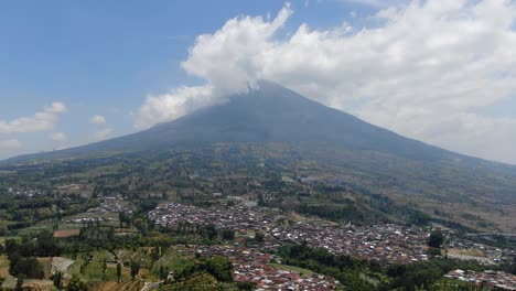 Indonesian-village-and-mount-Sumbing,-aerial-drone-view