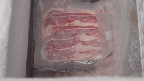 Person-taking-a-package-of-frozen-meat-out-of-freezer