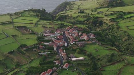 Aerial-telephoto-shot-of-Mosteiro-village-in-Flores-island-Azores