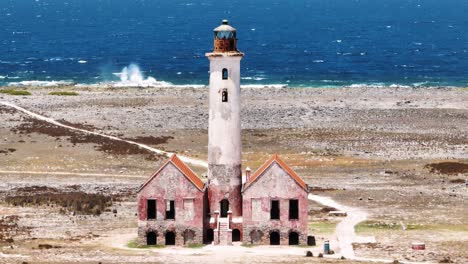 The-drone-is-flying-toward-the-lighthouse-of-Little-Curacao-with-a-telephotolens-in-Curacao-Aerial-Footage-4K