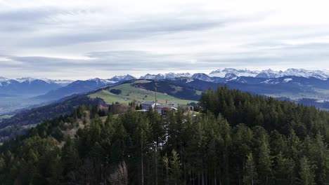 Mountain-nature-panoramic-landscape-aerial-view-lake-Zurich,-Etzel,-Switzerland