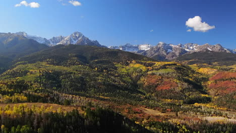 Mount-Sniffels-Dallas-Range-Colorado-aerial-cinematic-drone-sunny-morning-autumn-fall-colors-San-Juans-Ridgway-Ralph-Lauren-Ranch-14er-Million-Dollar-Highway-Rocky-Mountains-forward-motion