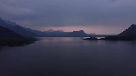 Scenic-drone-shot-of-Palar-Dam-Reservoir-at-sunset
