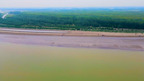 Idyllischer-Blick-Auf-Den-Meeresstrand-Von-Kuakata-Mit-Sundarban-Wäldern-Im-Hintergrund-In-Bangladesch