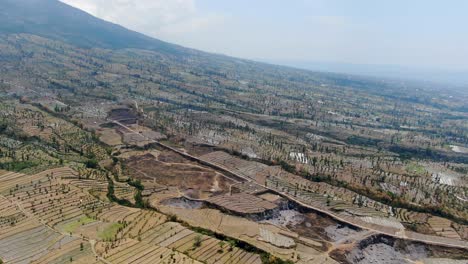 Barren-agriculture-landscape-of-Indonesia-during-drought-season,-aerial-view