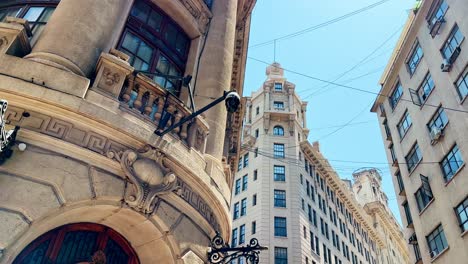 Panoramic-view-establishing-in-the-Santiago-stock-exchange-and-the-Ariztia-building-on-New-York-street,-heritage-of-Santiago-Chile