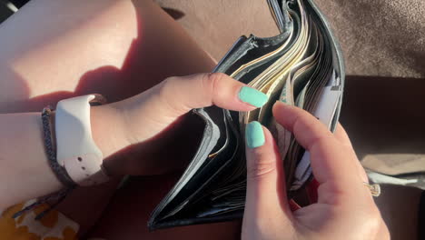 Mädchenhände-Zählen-Geldscheine-In-Einer-Brieftasche