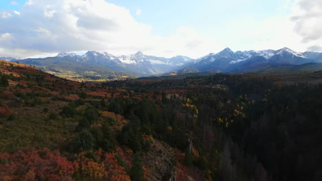 Mount-Sniffels-Wilderness-Colorful-Colorado-Million-Dollar-Highway-Dallas-Range-aerial-cinematic-drone-cloudy-autumn-fall-colors-San-Juans-Ridgway-Ralph-Lauren-Ranch-14er-fast-forward-up-reveal-motion