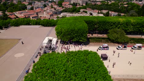 Aerial-view-of-people-gathered-for-gay-pride-rally-enjoying-music-and-performance