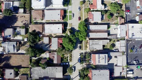 Top-Down-Aerial-View,-American-Residential-Neighborhood,-Street-and-Homes
