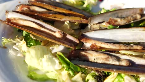 Gegrillte-Meeresmuscheln-Auf-Salat