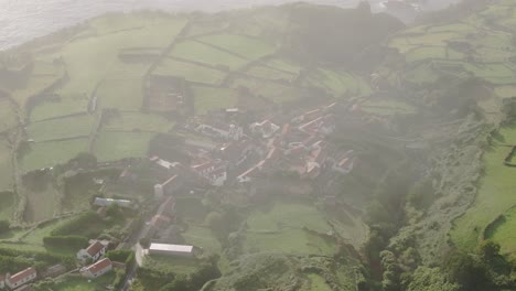 Aerial-view-of-small-town-Mosteiro-at-Flores-island-Azores