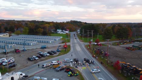 An-establishing-drone-shot-of-a-closed-off-road-as-law-enforcement-and-police-investigate-a-shooting-and-search-for-the-suspect-in-Lewiston