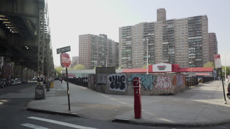 Wide-shots-of-housing-project-by-Broadway-In-Brooklyn