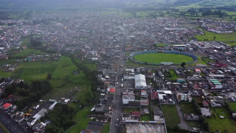 Aerial-slide-shot-reveals-El-Chan-sports-stadium-Machachi-Ecuador
