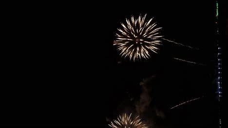 Fantastic-fireworks-festival-at-the-end-of-the-year-near-the-seafront---vertical-video