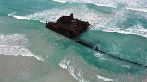 Drone-footage-of-the-Spanish-ship-MS-Cabo-Santa-Maria-shipwreck-off-the-coast-of-Boa-Vista,-Cape-Verde