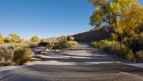 POV-Fahrt-Mit-Einem-Geländewagen-Auf-Einer-Unbefestigten-Straße-Durch-Die-Landschaft-Utahs-Mit-Vegetation