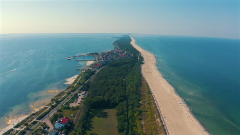 Drone-flying-above-the-Hel-penisula-in-Poland-at-sunny-summer-day