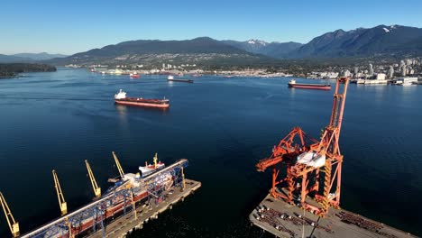 Bulk-Carriers-On-Vancouver-Harbour-Near-Container-Terminal