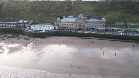 Areial-shot-of-Scarborough-spa-beside-a-beach-during-daytime-in-Scarborough-,-England