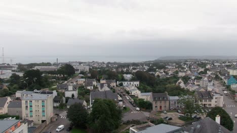 Soft-aerial-dolly-right-viewing-suburbs-of-city-Brest-in-France