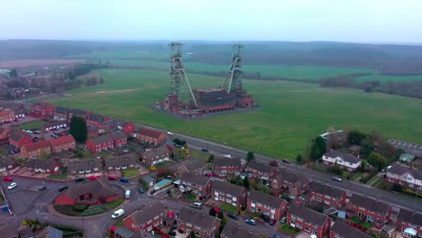 Nottingham-residential-town-Kings-Clipstone-Colliery-headstock-coal-plant-UK-aerial