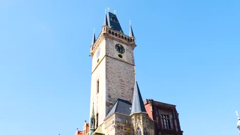 Old-Town-Hall-Tower,-Astronomical-Clock-Prague,-Czech-Republic