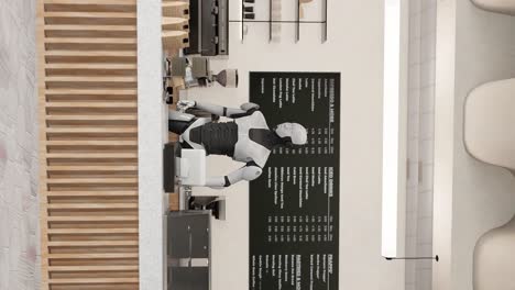 Roboter-Barista-Kommandiert-Die-Theke-In-Einem-Stilvollen,-Vertikalen-Café