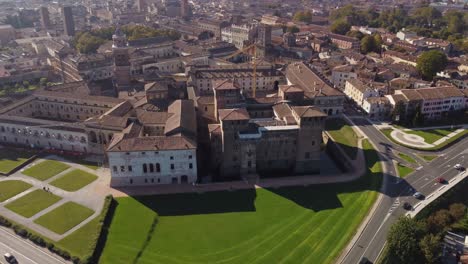Castello-San-Giorgio,-castle-in-Mantova-Mantua,-establishing,-circle-pan,-day
