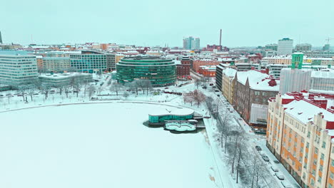 Aerial-shot-of-Hakaniemi-district-in-Helsinki