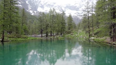 Lago-Blu-Turquesa-Pintoresco-Lago-Refleja-La-Naturaleza-De-Las-Montañas-Alpinas-Italianas