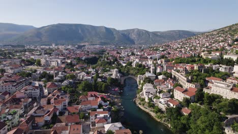 Wonderful-establisher-aerial-of-Mostar-historical-town-in-Bosnia-and-Herzegovina