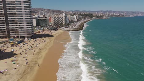 Aerial-View-Of-Waves-Breaking-Along-Acapulco-Beach-in-Viña-del-Mar
