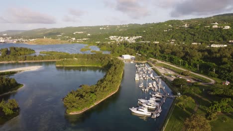 Drone-shot-of-yacht-port-at-American-Memorial-Park