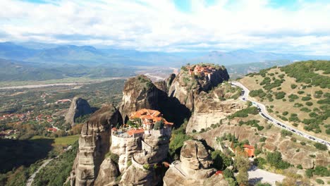 Circling-over-Meteora-monastery-in-Greece