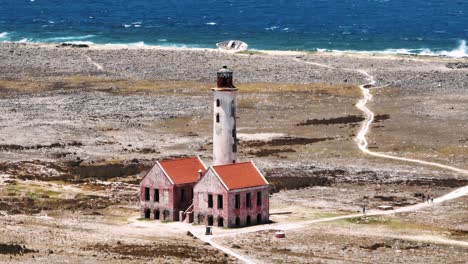 The-drone-is-flying-around-the-lighthouse-of-Little-Curacao-with-a-telephotolens-in-Curacao-Aerial-Footage-4K