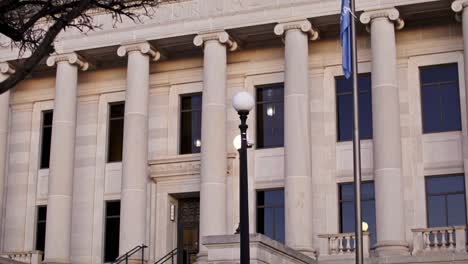 Tilt-up-shot-of-State-of-Oklahoma-Judicial-Center-building-in-Oklahoma-City,-Oklahoma