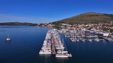 The-drone-is-rotating-around-a-harbour-in-Croatia-Aerial-Footage-4K