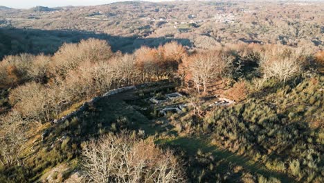 Aerial-orbit-establishes-Castro-da-Acea-fort-and-border-rock-walls-in-Ourense-Spain