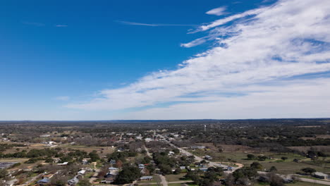 Johnson-City,-Texas-aerial-drone-Timelapse-of-the-clouds-and-traffic