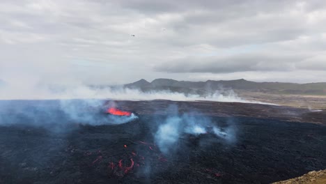 Helicopter-flight-over-an-active-volcano